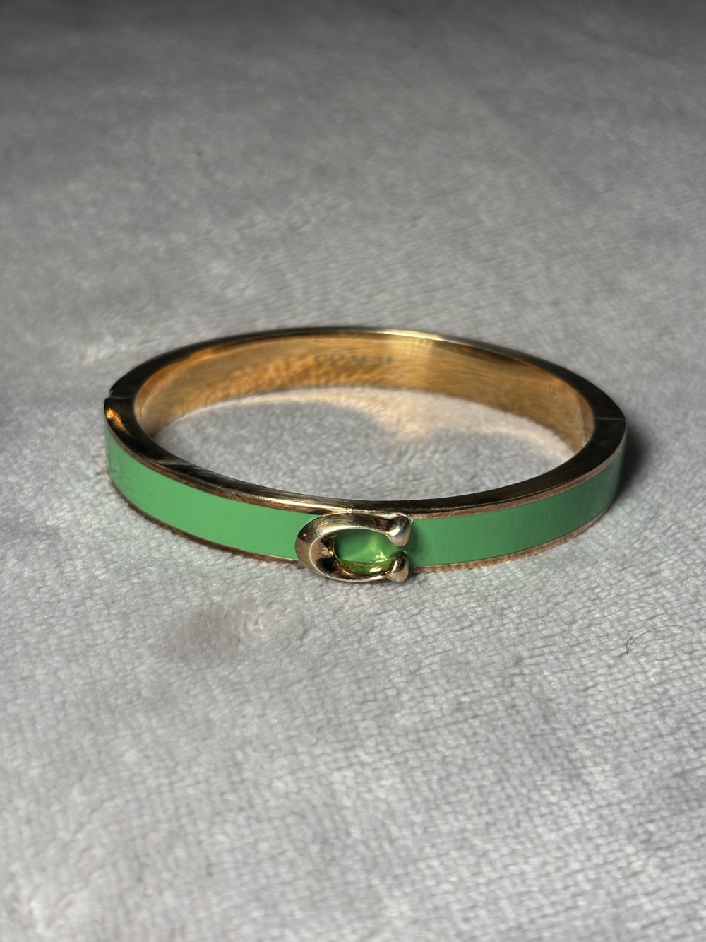 Coach C Hinged Green Enamel Bangle Bracelet